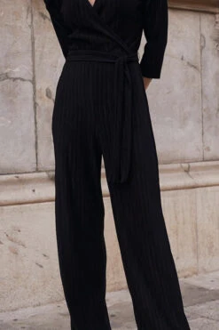 Black Plisse Wrap Front Jumpsuit -Sosandar Fashion Store a12ae1c0b07872b1462c67fd68c152f0024dfdc8