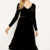 Black Velvet Ruffle Hem V Neck Dress -Sosandar Fashion Store a19dv024bk0001 crop