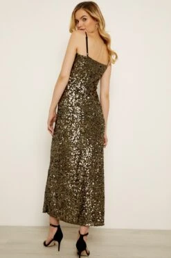 Gold Sequin Split Detail Maxi Dress 11 Gold Sequin Split Detail Maxi Dress -Sosandar Fashion Store a19dw022 22