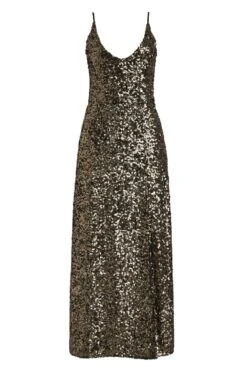 Gold Sequin Split Detail Maxi Dress 12 Gold Sequin Split Detail Maxi Dress -Sosandar Fashion Store a19dw022mc0017