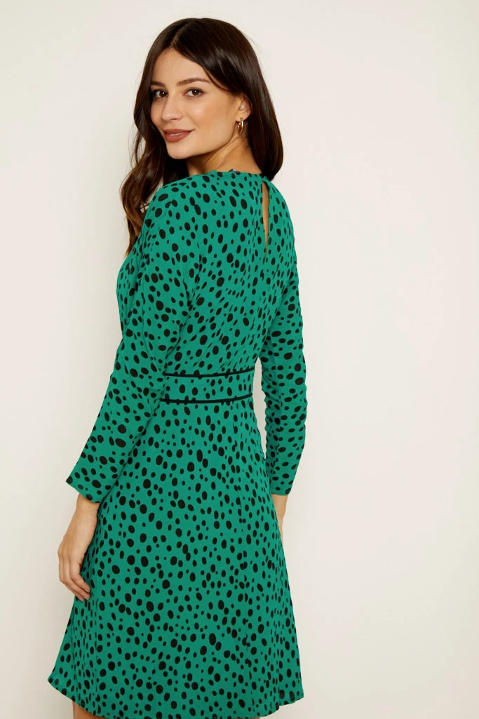 Green Spot Print Waist Detail Dress 6 Green Spot Print Waist Detail Dress - Image 4