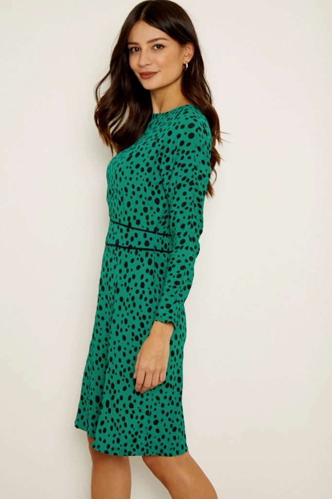 Green Spot Print Waist Detail Dress 5 Green Spot Print Waist Detail Dress - Image 3