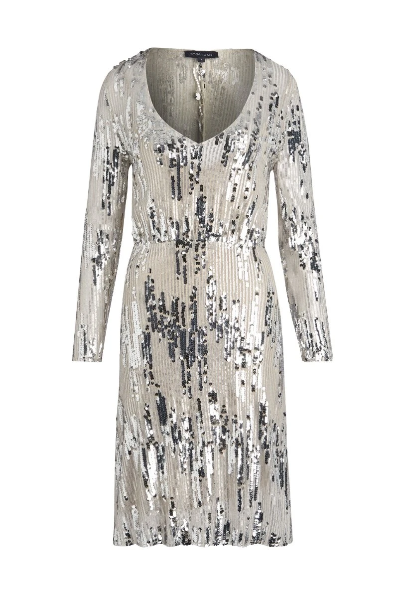 Silver Scattered Sequin V Neck Dress 7 Silver Scattered Sequin V Neck Dress - Image 5