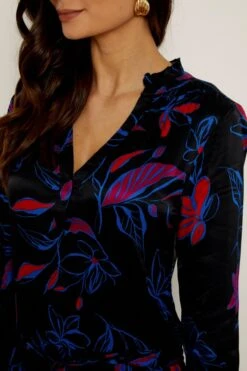 Black Floral Print Drawstring Waist Tunic Dress -Sosandar Fashion Store a19dw155 22