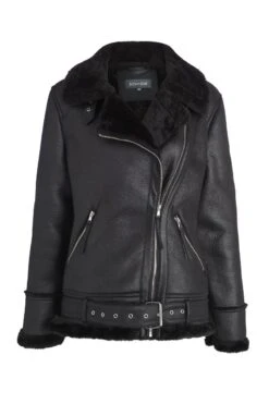 Black Faux Shearling Biker Jacket -Sosandar Fashion Store a19ol004bk0001 box