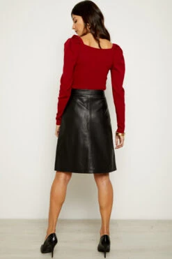 Black Leather Zip Front A-Line Skirt 13 Black Leather Zip Front A-Line Skirt -Sosandar Fashion Store a19sl008 100