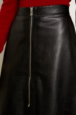 Black Leather Zip Front A-Line Skirt 12 Black Leather Zip Front A-Line Skirt -Sosandar Fashion Store a19sl008 106