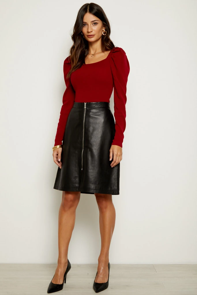 Black Leather Zip Front A-Line Skirt 4 Black Leather Zip Front A-Line Skirt - Image 2