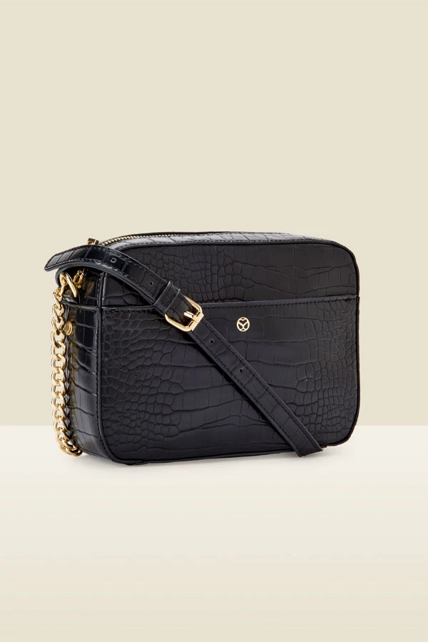 Black Croc Faux Leather Chain Detail Cross Body Bag 3 Black Croc Faux Leather Chain Detail Cross Body Bag