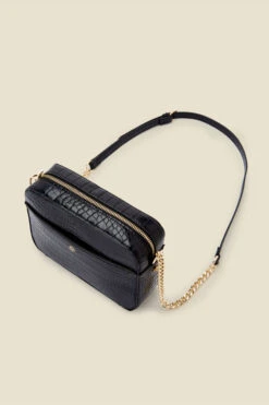 Black Croc Faux Leather Chain Detail Cross Body Bag 8 Black Croc Faux Leather Chain Detail Cross Body Bag -Sosandar Fashion Store a21ac062bk00010one 3