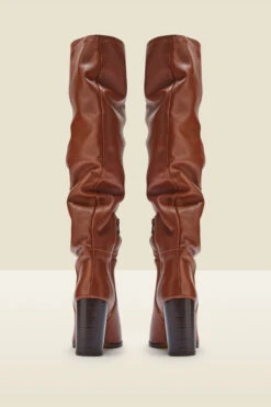 Sienna Tan Leather Slouch Knee High Boot -Sosandar Fashion Store a21fw051bn0004 2