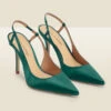 Peyton Dark Green Satin Flared Heel Pointed Toe Slingback Court -Sosandar Fashion Store a22fw037gn a