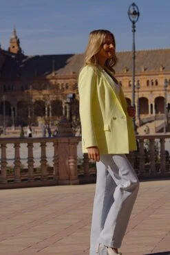 Lemon Yellow Double Breasted Blazer -Sosandar Fashion Store a2eb57445a041b3de43b72c5569fb5a74e623255