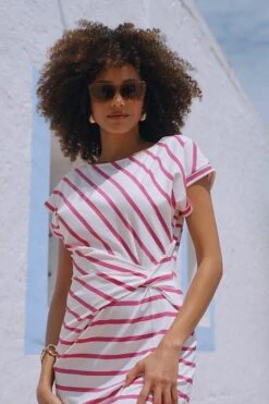 Pink Stripe Print Twist Detail Dress -Sosandar Fashion Store a7e5affedbe4afc788c3b8ab2b5a53d73d74ab86 1