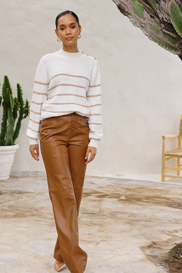 Cream & Gold Metallic Stripe Button Shoulder Jumper 8 Cream & Gold Metallic Stripe Button Shoulder Jumper - Image 6