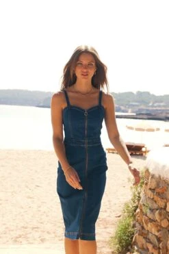 Mid Blue Zip Front Midi Denim Dress 13 Mid Blue Zip Front Midi Denim Dress -Sosandar Fashion Store afea3cfbaa8c0ae8526d3c969279d1a583ae363c