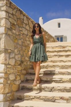 Khaki Green Linen Blend Faux Wrap Dress -Sosandar Fashion Store b1bc5041b7342e81325675a16d889c53c6277040