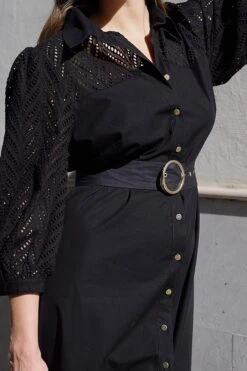 Black Broderie Detail Midi Shirt Dress -Sosandar Fashion Store b5525b88a398d774c0715f060d93187b8c047eb7