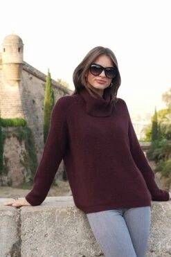 Wine Roll Neck Super Soft Knitted Jumper -Sosandar Fashion Store b74d78611a82ab72c14d27c5bd98011b5fb37802