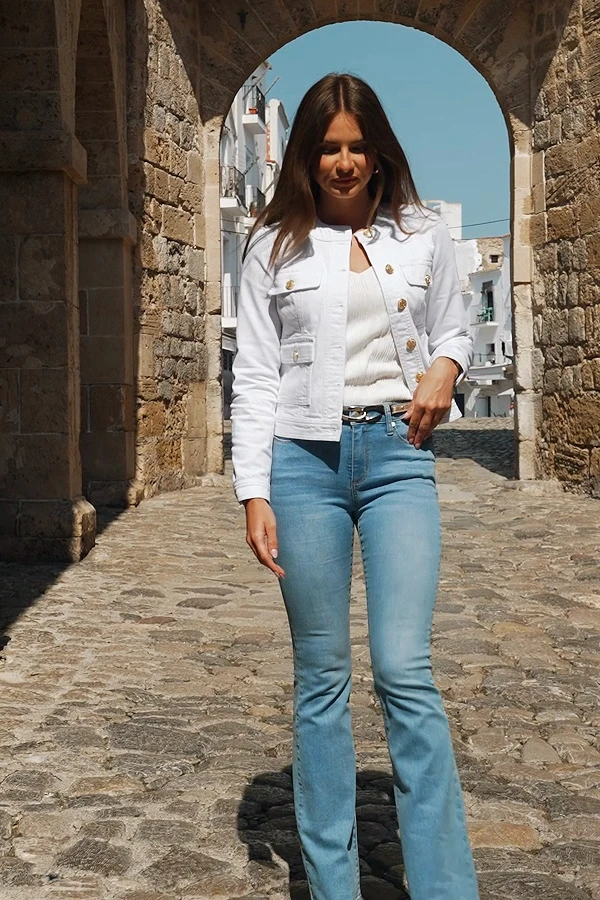 White Round Neck Pocket Front Denim Jacket 9 White Round Neck Pocket Front Denim Jacket - Image 7