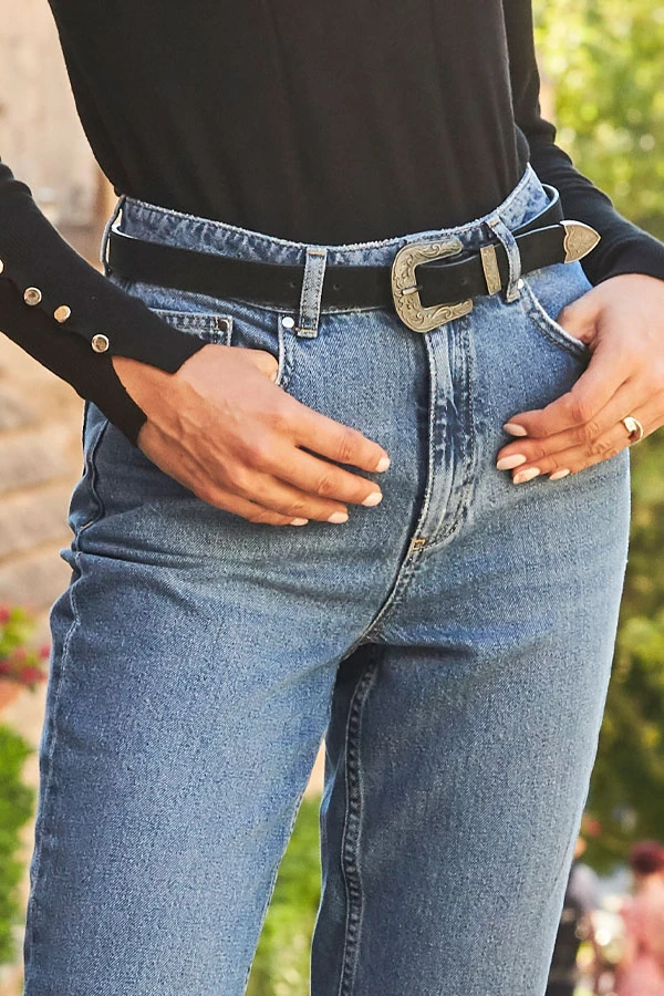 Black Suede Western Buckle Waist Belt 4 Black Suede Western Buckle Waist Belt - Image 2