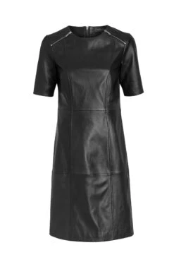 Black Leather Zip Detail Shift Dress -Sosandar Fashion Store blackleatherdress