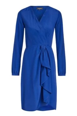 Blue Ruffle Detail Faux Wrap Dress -Sosandar Fashion Store blueruffledress