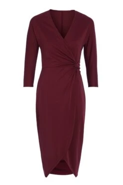 Burgundy Twist Front Soft Jersey Dress 12 Burgundy Twist Front Soft Jersey Dress -Sosandar Fashion Store burgundydress