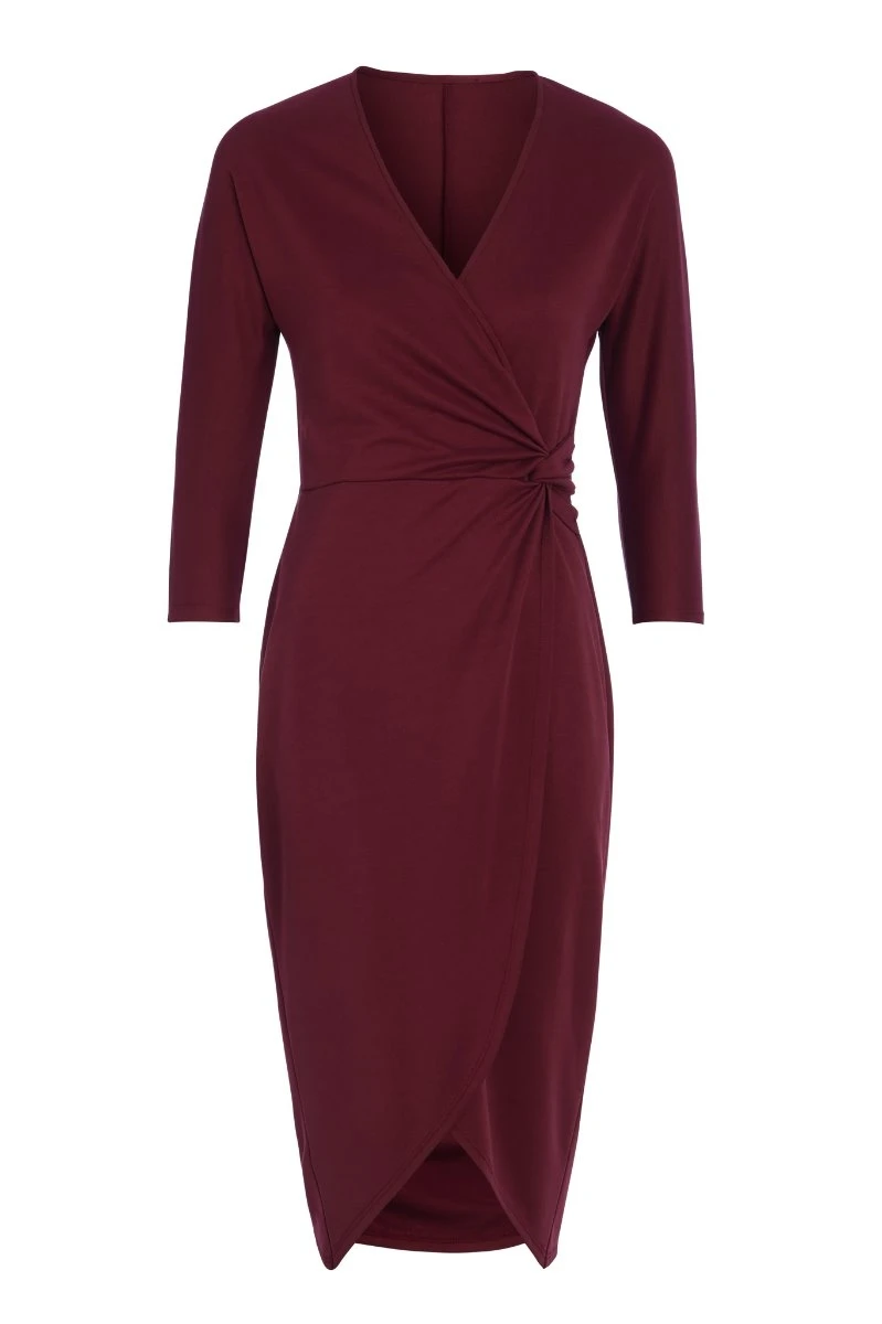 Burgundy Twist Front Soft Jersey Dress 7 Burgundy Twist Front Soft Jersey Dress - Image 5