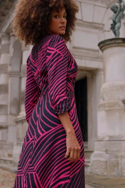 Pink & Black Geometric Print Belted Midi Dress 13 Pink & Black Geometric Print Belted Midi Dress -Sosandar Fashion Store c0060d7ff27cc97ec96734a9b4fefd8df2a14a27