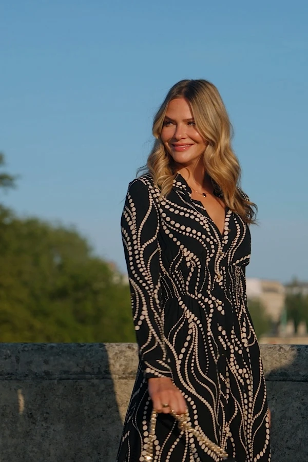 Black Élégance Print Shirred Waist Shirt Dress 7 Black Élégance Print Shirred Waist Shirt Dress - Image 5