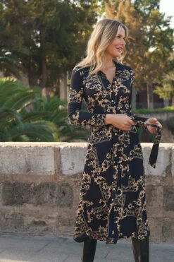 Black & Gold Baroque Print Midi Shirt Jersey Dress 13 Black & Gold Baroque Print Midi Shirt Jersey Dress -Sosandar Fashion Store c4a0d9e460bc8fb157c37d50ed6f582b925a2414