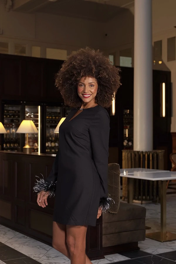 Black Keyhole Detail Feather Cuff Shift Dress 11 Black Keyhole Detail Feather Cuff Shift Dress - Image 9