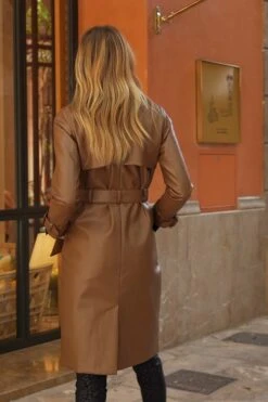 Mocha Brown Faux Leather Belted Trench Coat 27 Mocha Brown Faux Leather Belted Trench Coat -Sosandar Fashion Store c66652d81479a21092b11d38c98693dda292e2f8