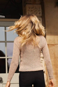 Rose Gold Metallic Open Knit Jumper -Sosandar Fashion Store c865772dce8aa9fd09da55185ed207311a034884