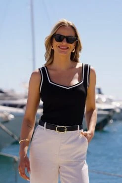 Black Contrast Trim Ribbed Jersey Vest Top -Sosandar Fashion Store d00ea60b99f663df40eb5b77c46772f89cf2d19f