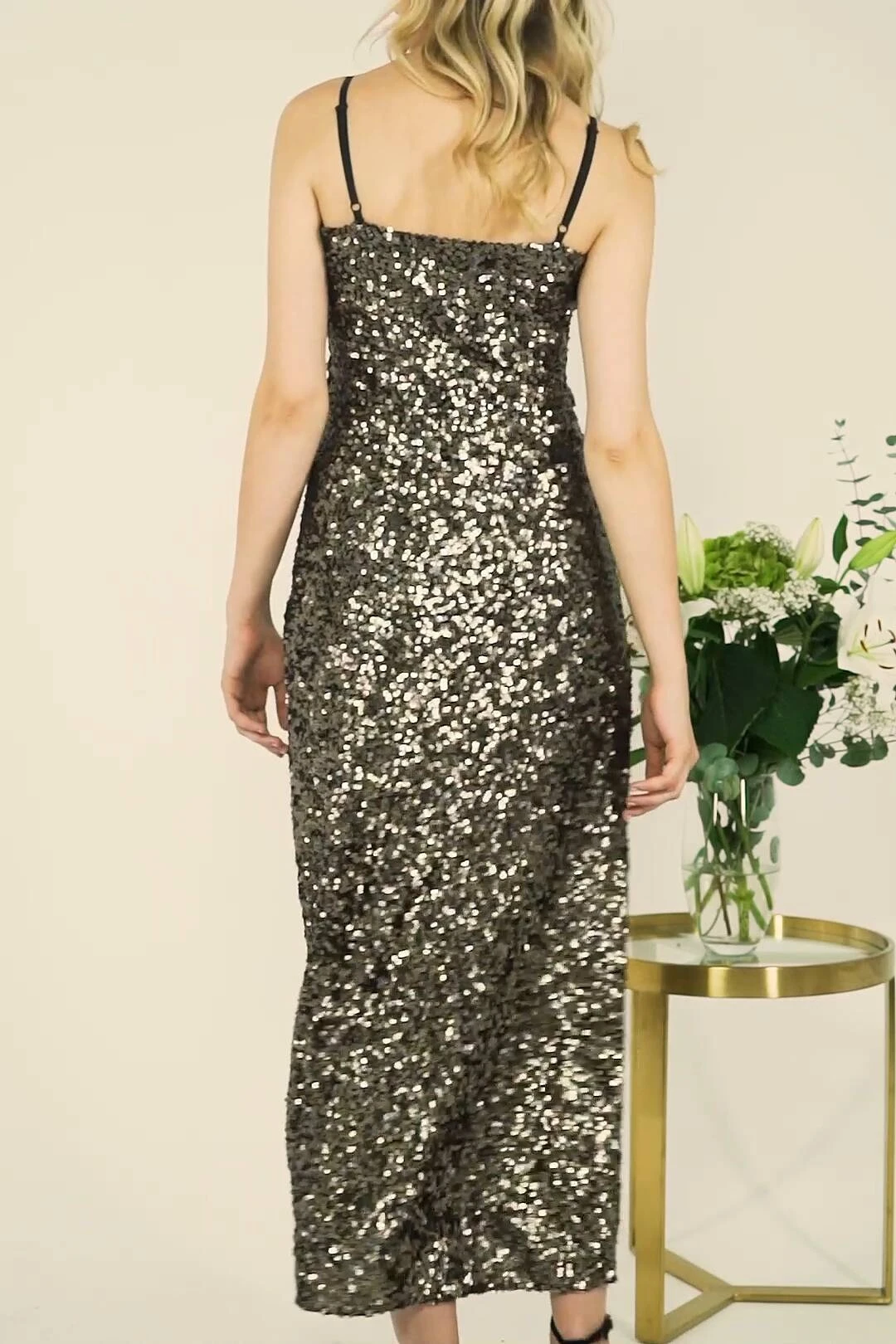 Gold Sequin Split Detail Maxi Dress 8 Gold Sequin Split Detail Maxi Dress - Image 6