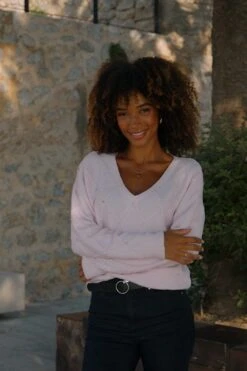 Soft Pink Pointelle Diamante Embellished Jumper -Sosandar Fashion Store d959d15c10a00618dd544da68802bd1f587beb7b