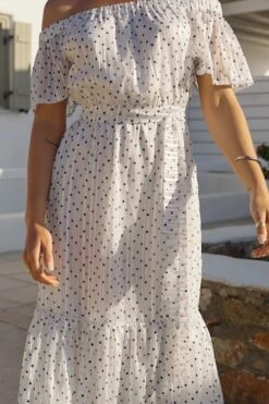 White & Black Spot Print Bardot Tiered Maxi Dress 15 White & Black Spot Print Bardot Tiered Maxi Dress -Sosandar Fashion Store d98d7f149fd55b5840dd6cd1760a49f2859cc580