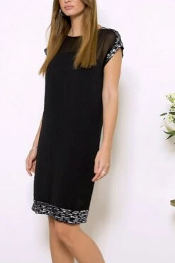 Black Metallic Embellished Sheer Top Shift Dress -Sosandar Fashion Store daa4968bf2b86cbe8b247546747ee5afbad1e71d