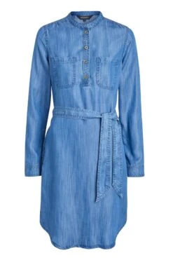Blue Chambray Denim Belted Dress 15 Blue Chambray Denim Belted Dress -Sosandar Fashion Store denimwaisttiedress