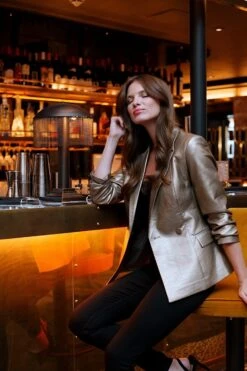 Soft Gold Metallic Faux Leather Blazer 11 Soft Gold Metallic Faux Leather Blazer -Sosandar Fashion Store e28939f1c18a1c9fc9e80d0bf35f5caea55b8a5d