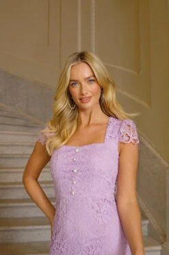 Lilac Floral Lace Pencil Dress With Pearl Detail -Sosandar Fashion Store e4337efe7943c7a5394fc906011b88b1e7fe20ce