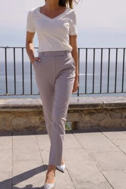 Grey Tapered Leg Trousers With Pockets -Sosandar Fashion Store e62dd09e1699745df41aefe6310e1ac512f350cb