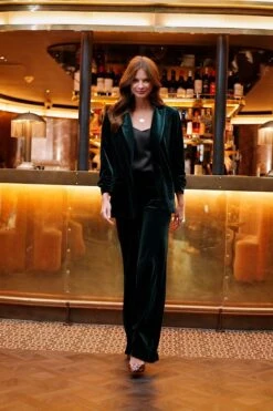 Emerald Green Luxe Velvet Wide Leg Trousers -Sosandar Fashion Store e7992a510d0dee67802caf39736993a98113e5de