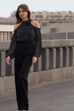 Black Spot Print Corsage Detail Cold Shoulder Two Part Jumpsuit 13 Black Spot Print Corsage Detail Cold Shoulder Two Part Jumpsuit -Sosandar Fashion Store e972e8b87cba7259d55afb1f5680ba85def29b4d