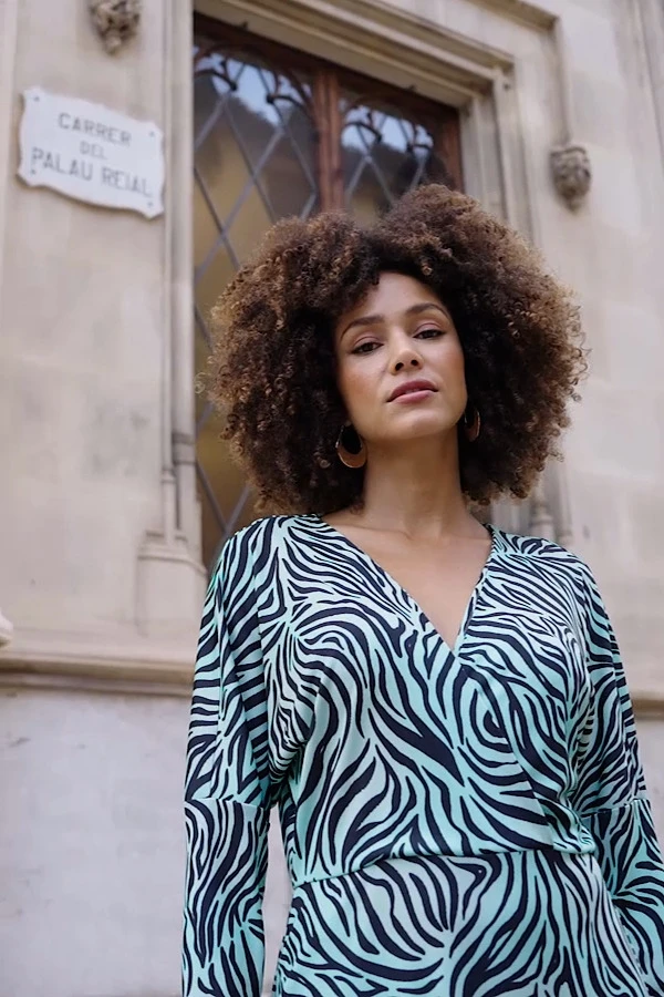 Green Zebra Print Pleated Wrap Front Dress 8 Green Zebra Print Pleated Wrap Front Dress - Image 6