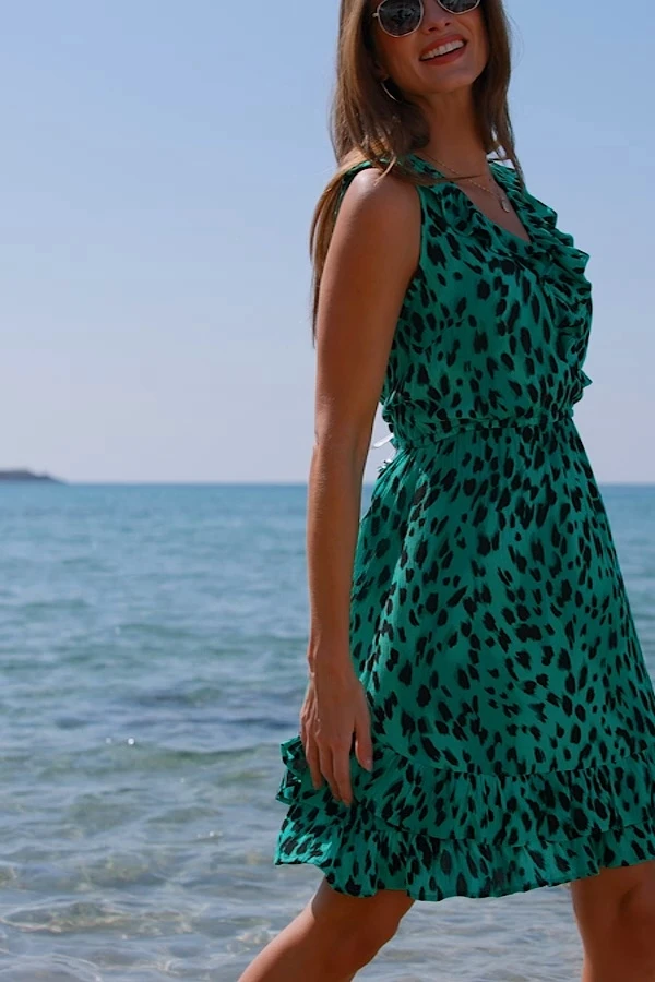 Green Animal Print Wrap Front Fit & Flare Dress 9 Green Animal Print Wrap Front Fit & Flare Dress - Image 7