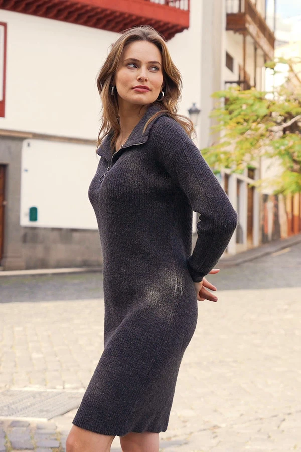 Charcoal Grey Half Zip Knitted Dress 7 Charcoal Grey Half Zip Knitted Dress - Image 5