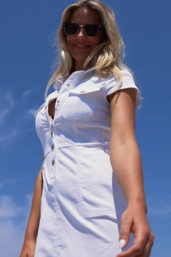 White Popper Front Short Sleeve Stretch Denim Dress 15 White Popper Front Short Sleeve Stretch Denim Dress -Sosandar Fashion Store ea9e823a4ec80a4502195691612a08d7f27ef8b6